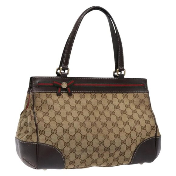 GUCCI GG Canvas Web Sherry Line Hand Bag Beige Gold Red - Picture 1 of 15